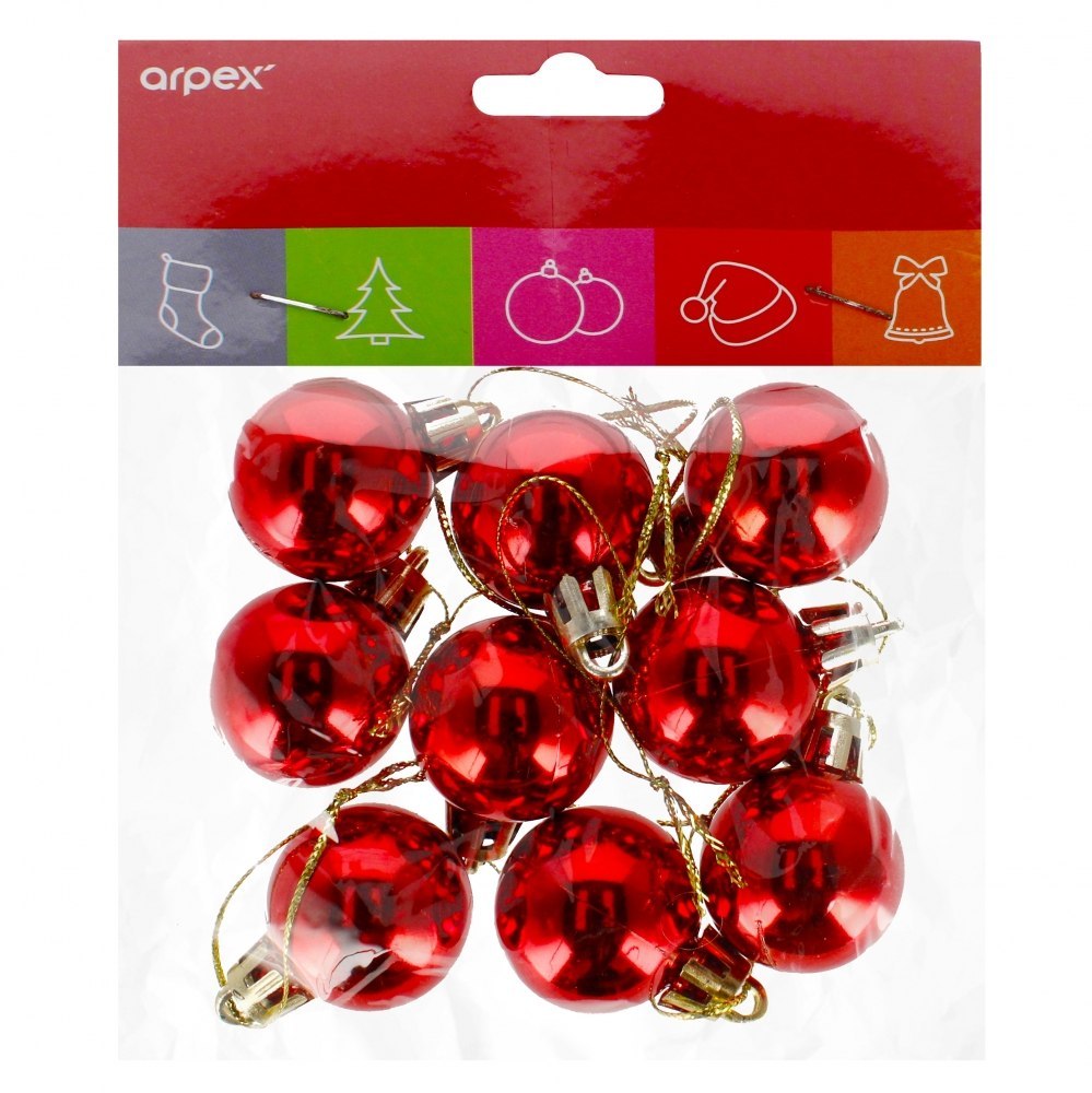 CHRISTMAS TREE DECORATION BAUBLE MINI RED PACK.9 PCS. ARPEX BN6158CZ ARPEX